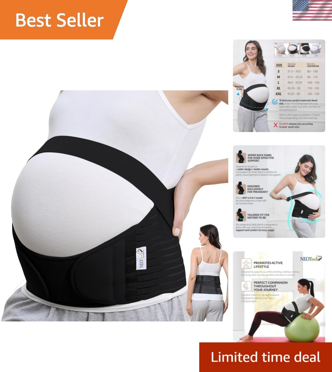 Durable Adjustable Belly Band for Pregnancy Comfort – Black Maternity Support