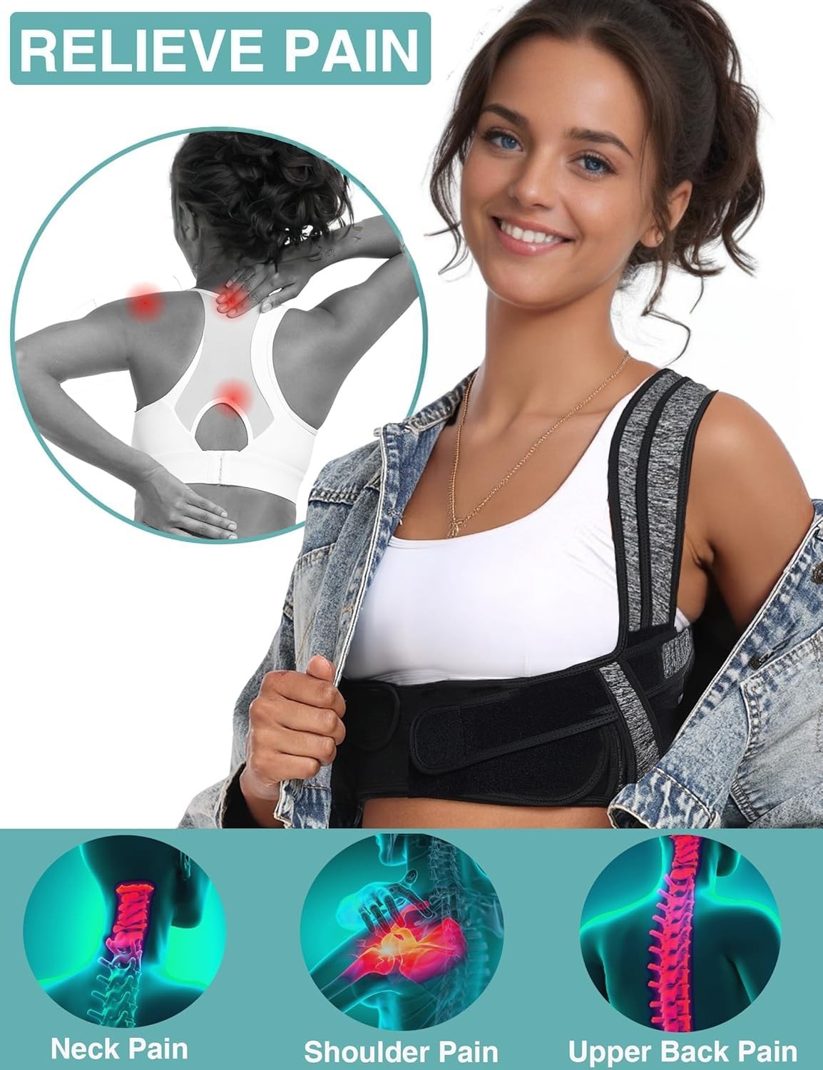 Posture Corrector Back Brace With Bamboo Fiber Lining 3 Wearing Modes Adjustable