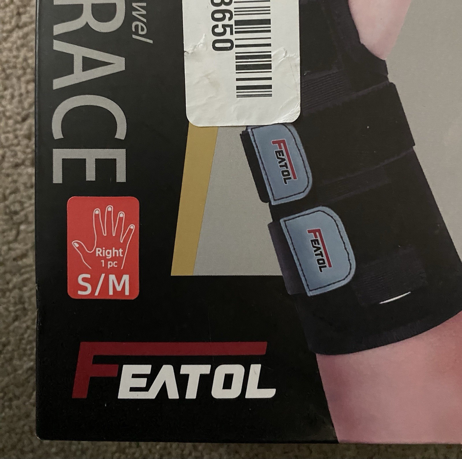 NEW Unisex Black Carpal Tunnel Sprain Wrist Brace sz S/M for Right Hand FEATOL