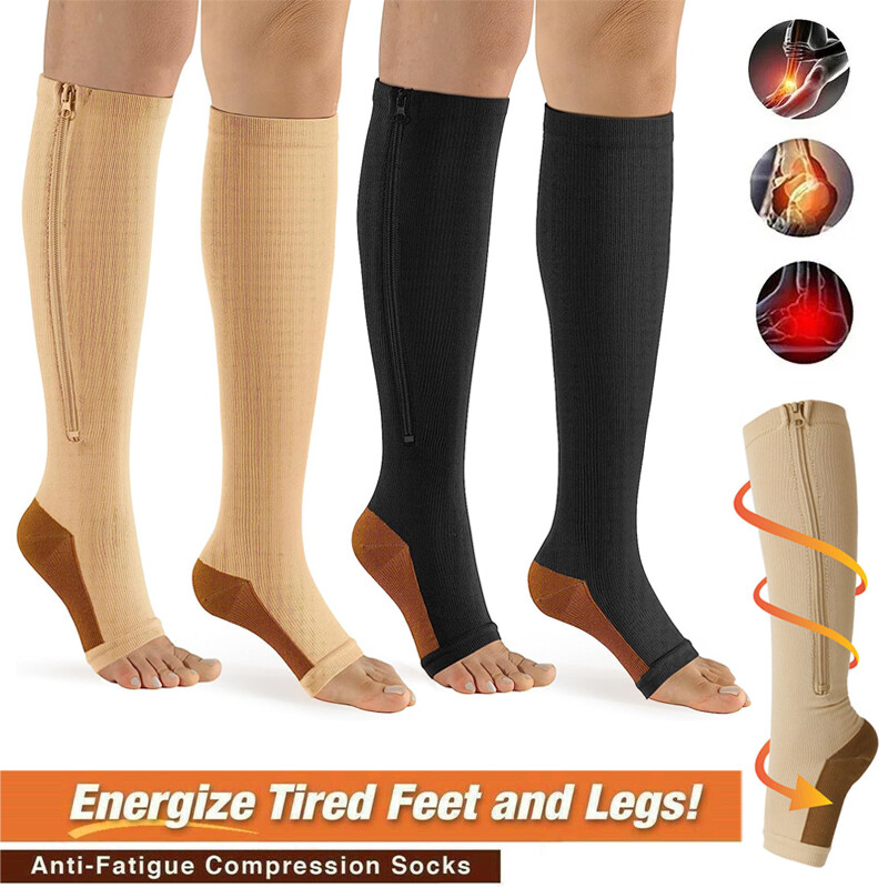 Zipper Compression Socks Support Anti-Fatigue Stockings Men Women 20-30mmHg 2PCS