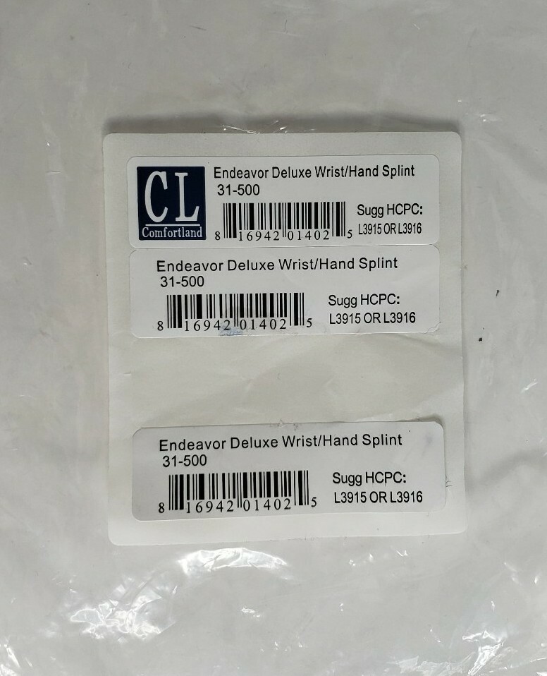 Comfortland Medical Endeavor Deluxe Wrist/Hand Splint 31-500 New With Hand Grip