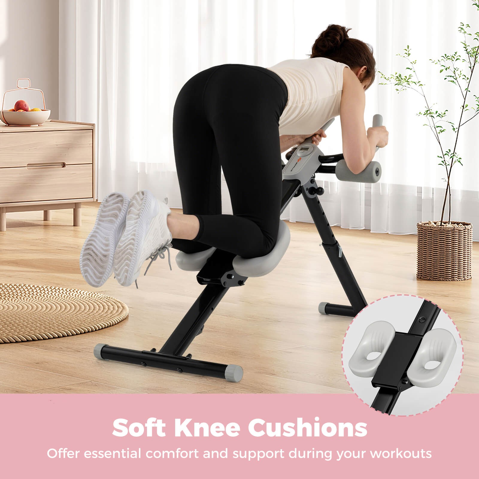 Adjustable Abdominal Trainer w/ Elbow Support Knee Protection and LCD Monitor