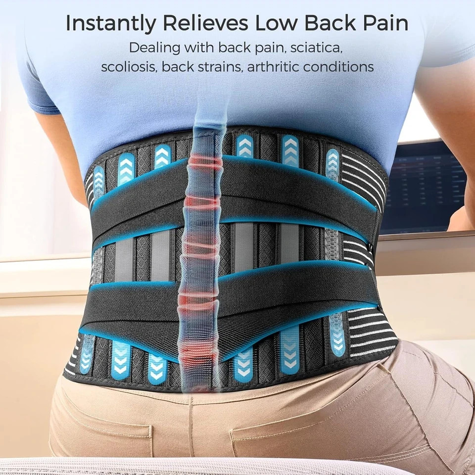 Breathable Back Brace with 6 Stays for Ultimate Lower Back Pain Relief – Large
