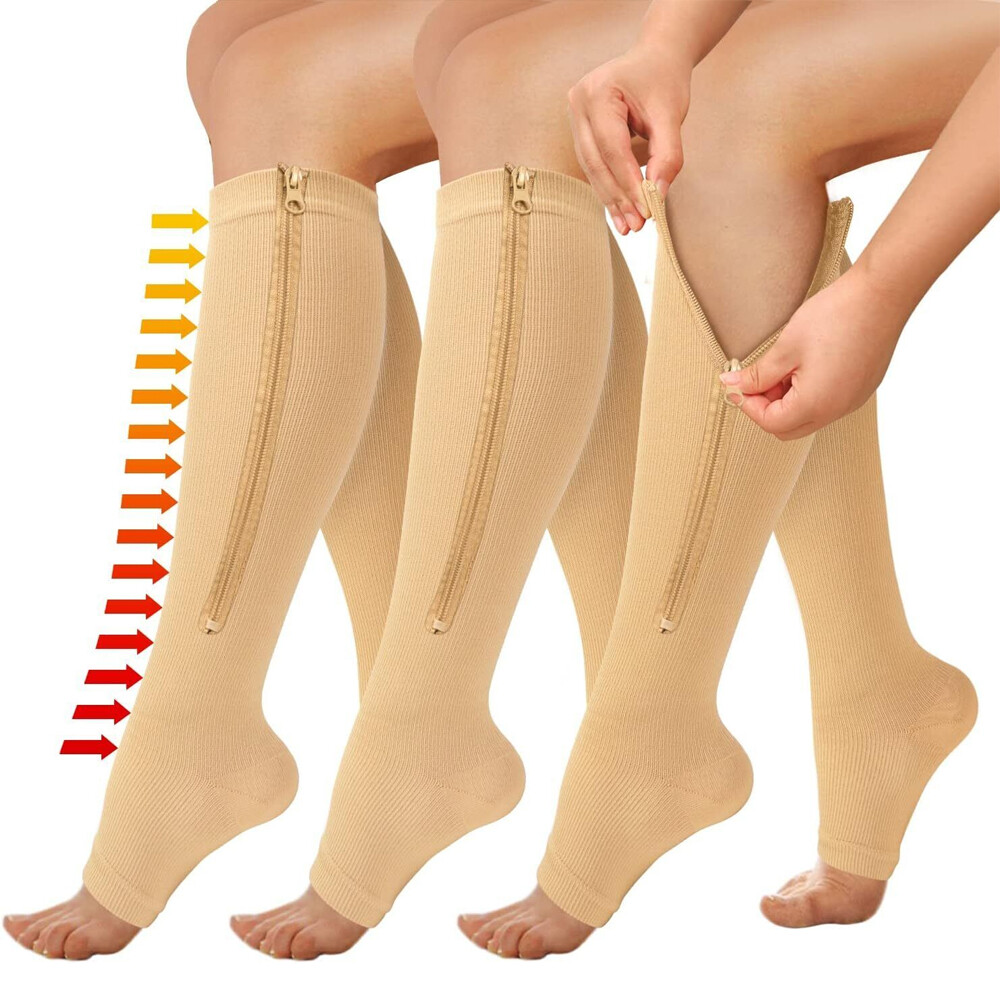 3 Pair Open Toe Socks Pressure Knee High Long Stocking Support for Leg & Muscle