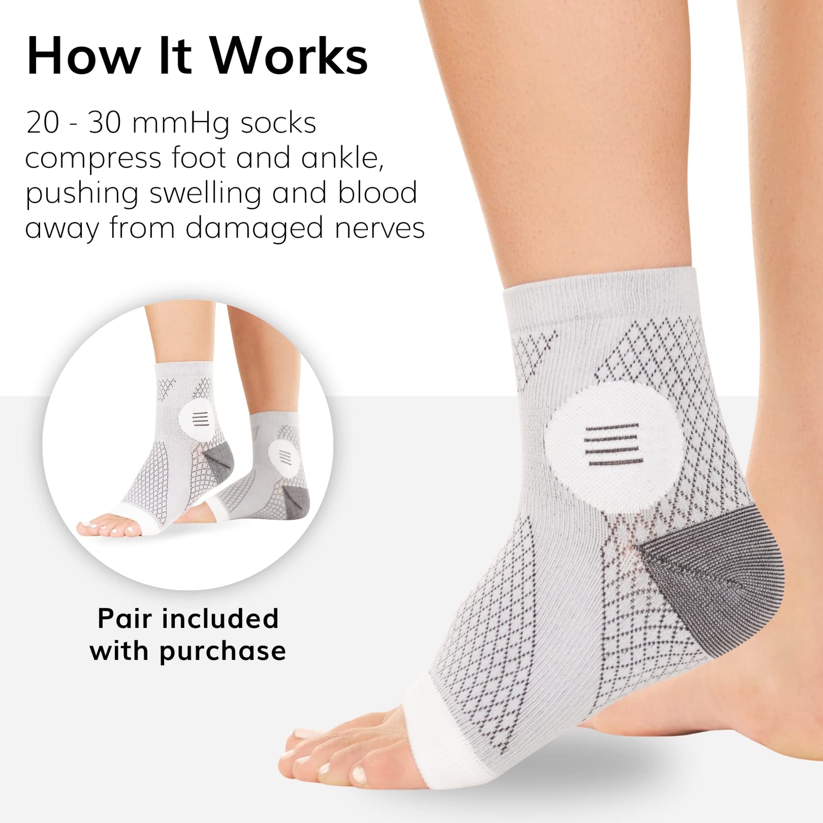 Neuropathy Socks Toeless Compression Pain Relief for Women Men M Gray Pair
