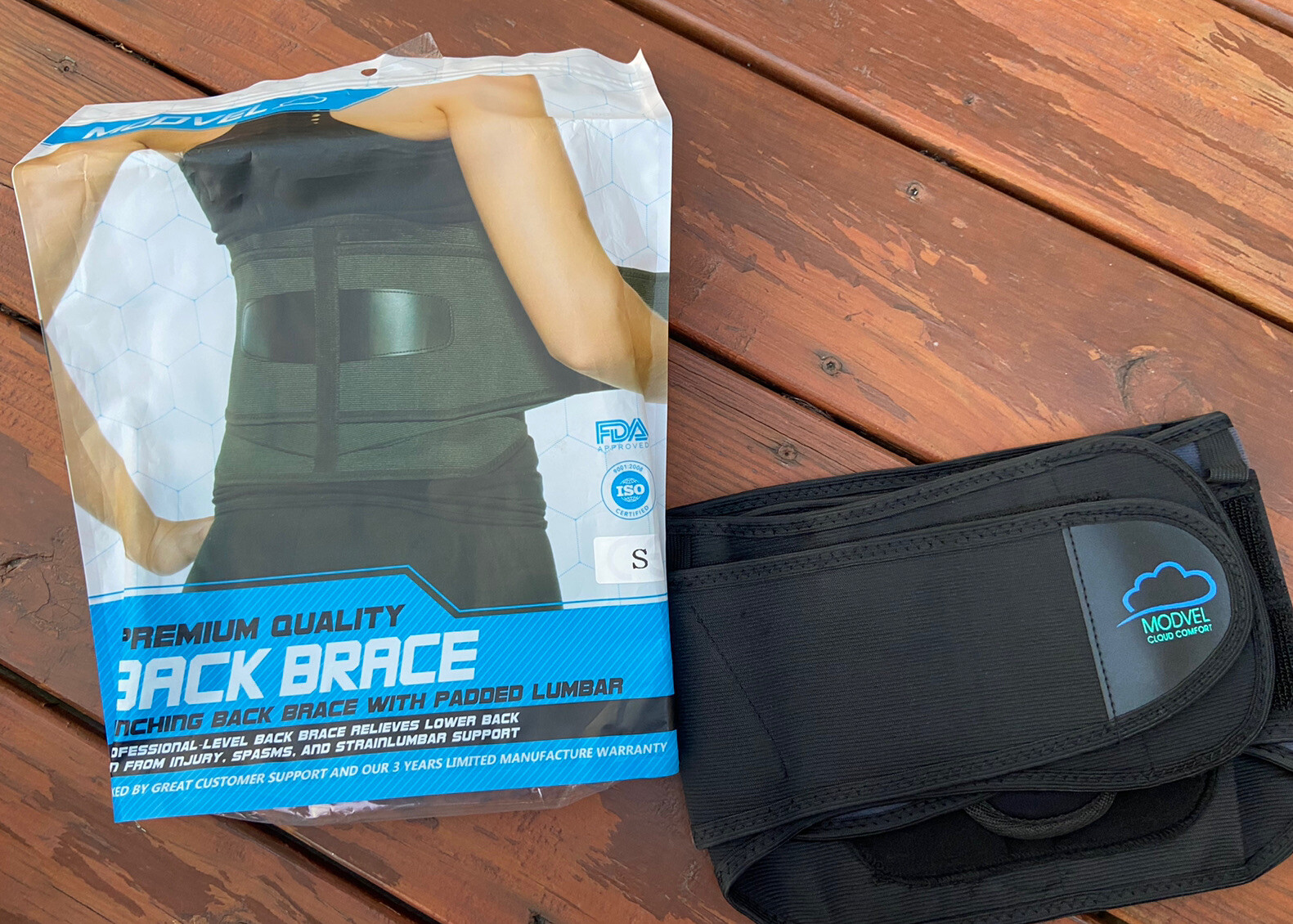 MODVEL Back Brace Premium Quality Cinching With Padded Lumbar Size Small