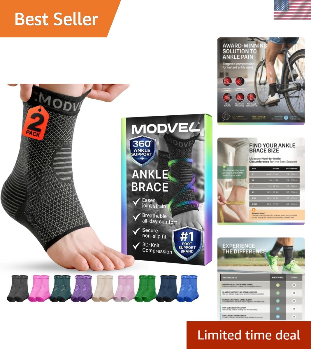 Foot Brace Socks for Sprained Ankle Compression Sleeve Support for Running