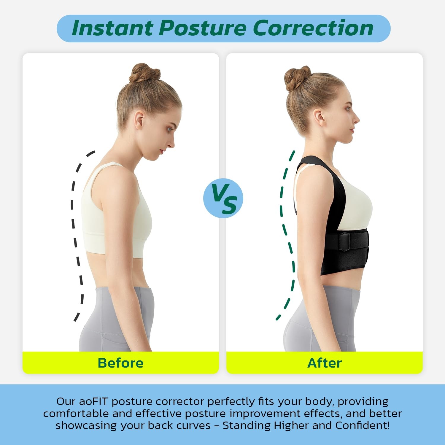 Posture Corrector for Women, Upper Back Brace for Pain Relief Blue M