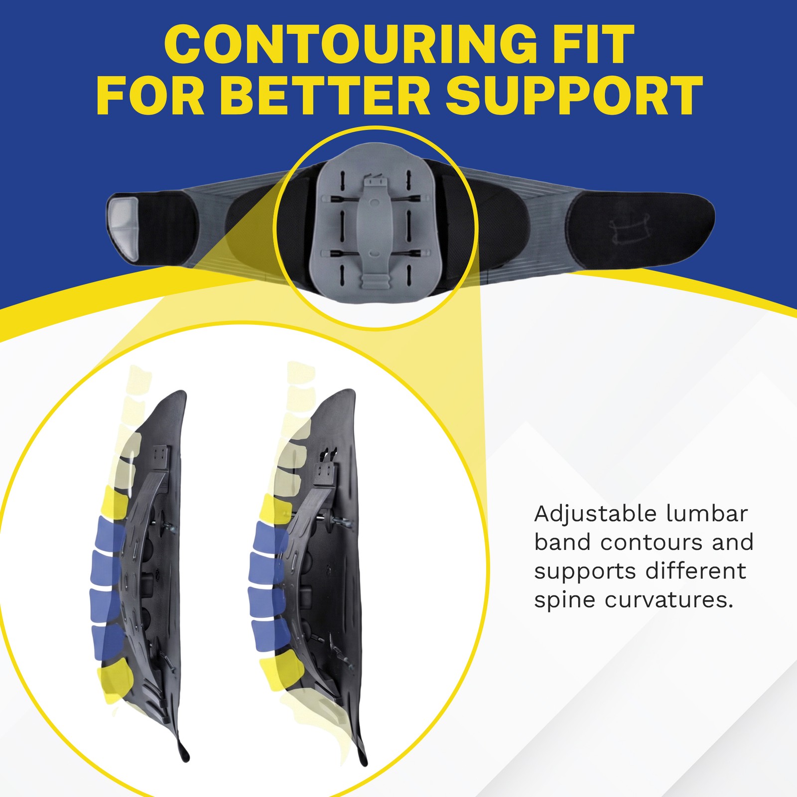 Contoured Back Brace- Lower Back Support for Pain, Sprains & Spinal Stenosis