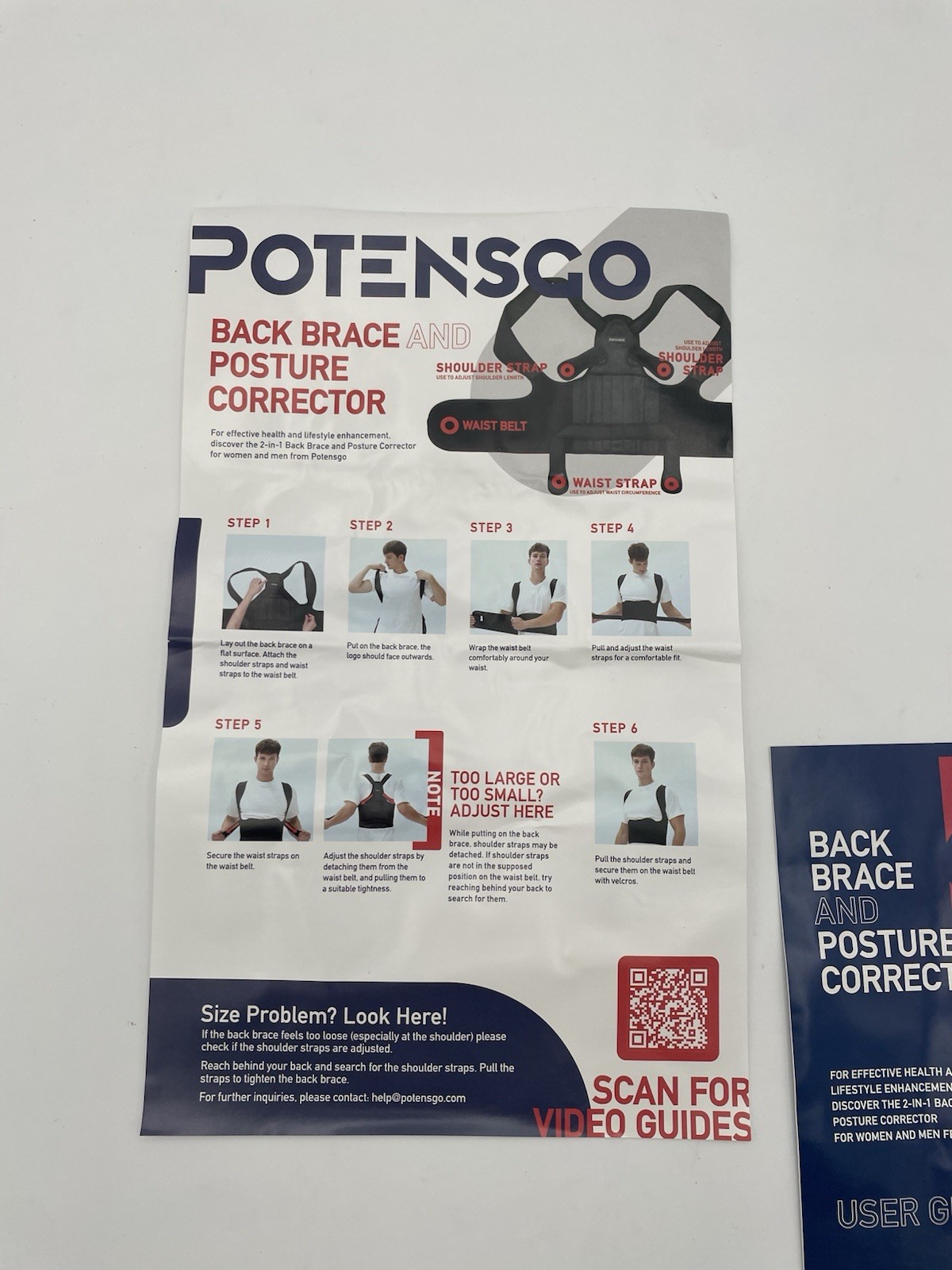 PotensGo POSTURE CORRECTOR ADJUSTABLE BACK BRACE, SIZE S and M available