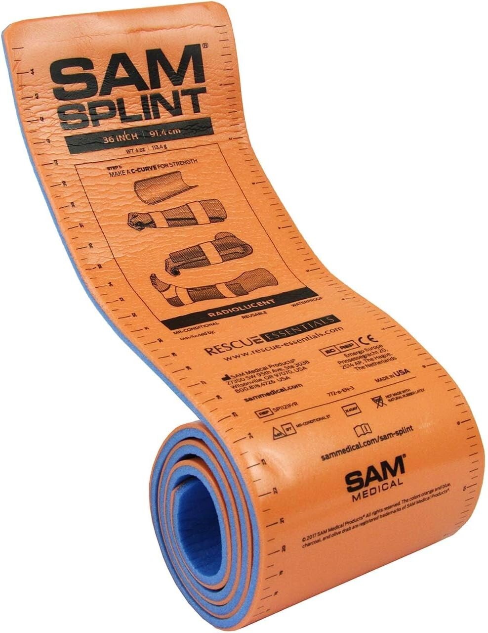 SAM Rolled Splint 36″, Orange/Blue