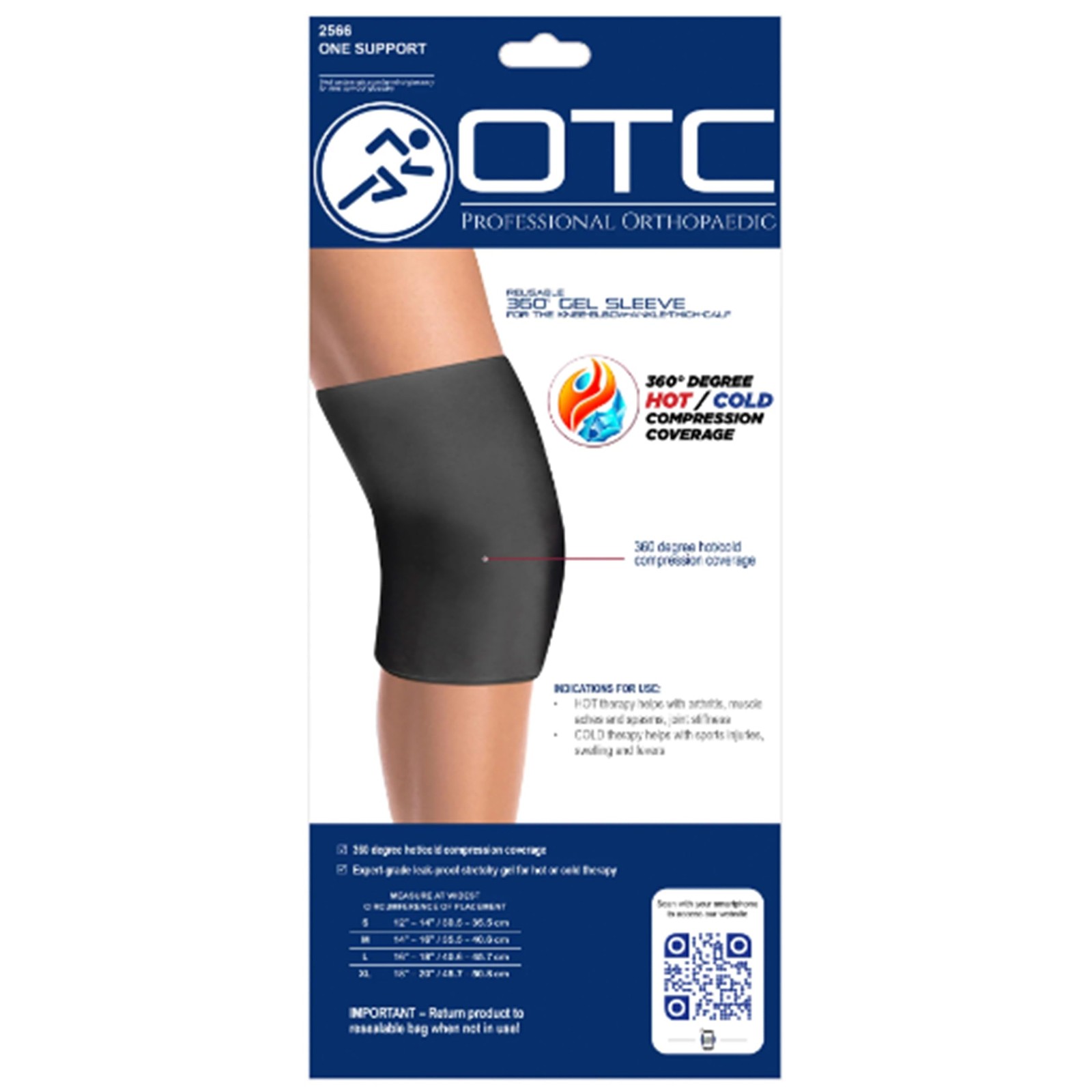 OTC Multi-Use Reusable 360 Degree Gel Sleeve for Thigh, Knee, Large, Black