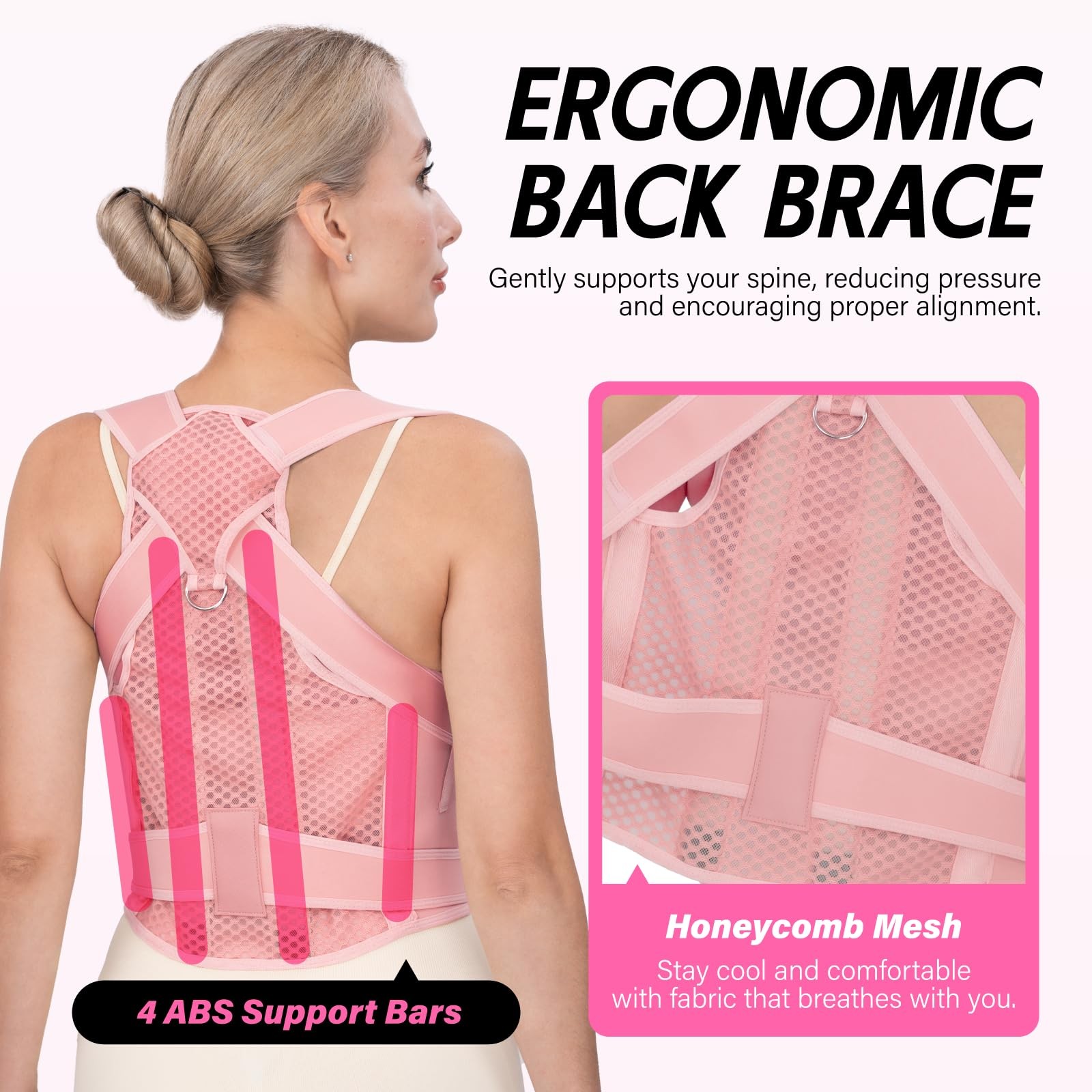 LuxuMach Back Brace Posture Corrector for Women & Men, Medium, Pink