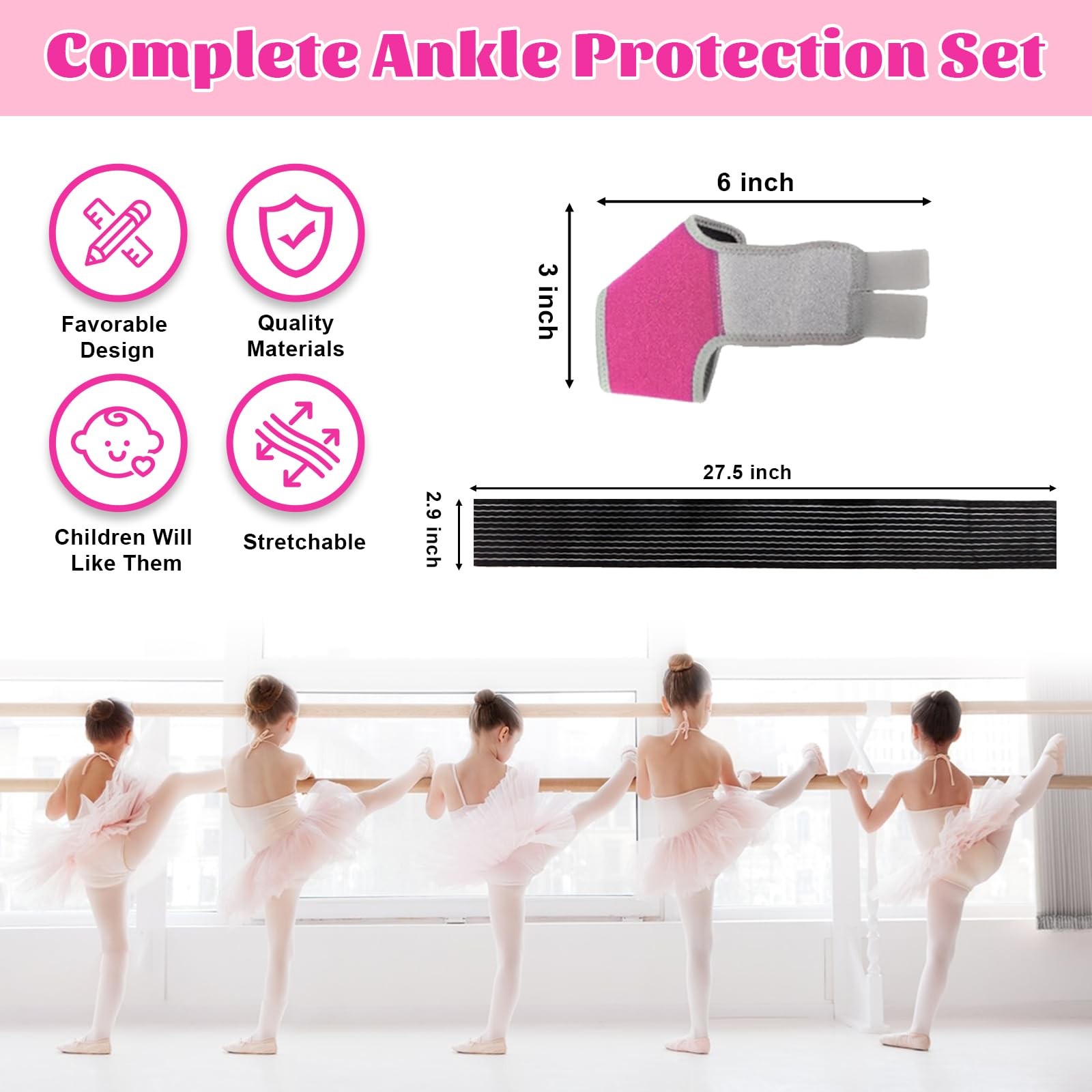 2 Pairs Kids Ankle Brace Wrap Sprain Adjustable Foot Stabilizer Pink Small
