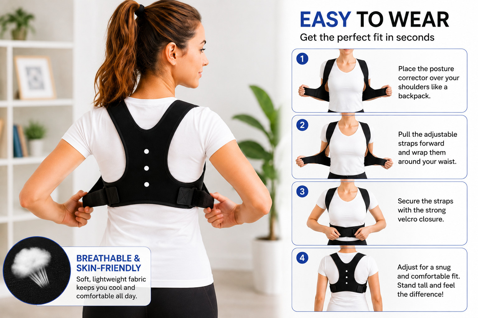 Back Posture Corrector Adjustable Brace for Women Men Shoulder Spine Support