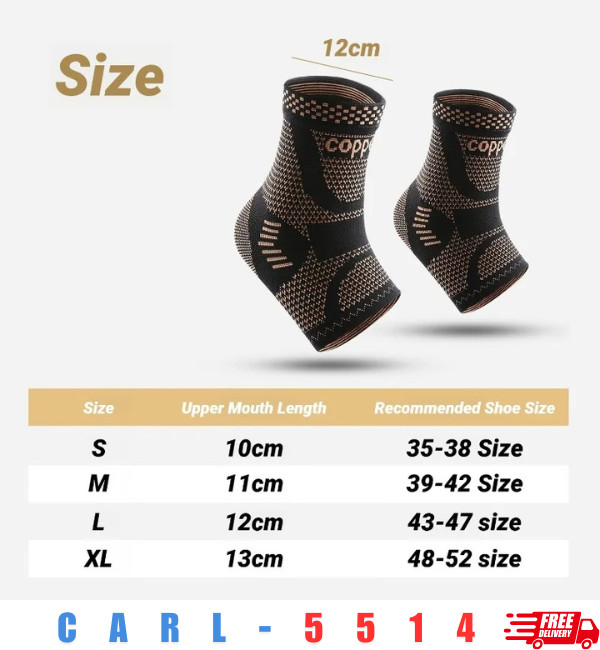 Adjustable Copper Infused Ankle Support Compression Sleeve for Sports