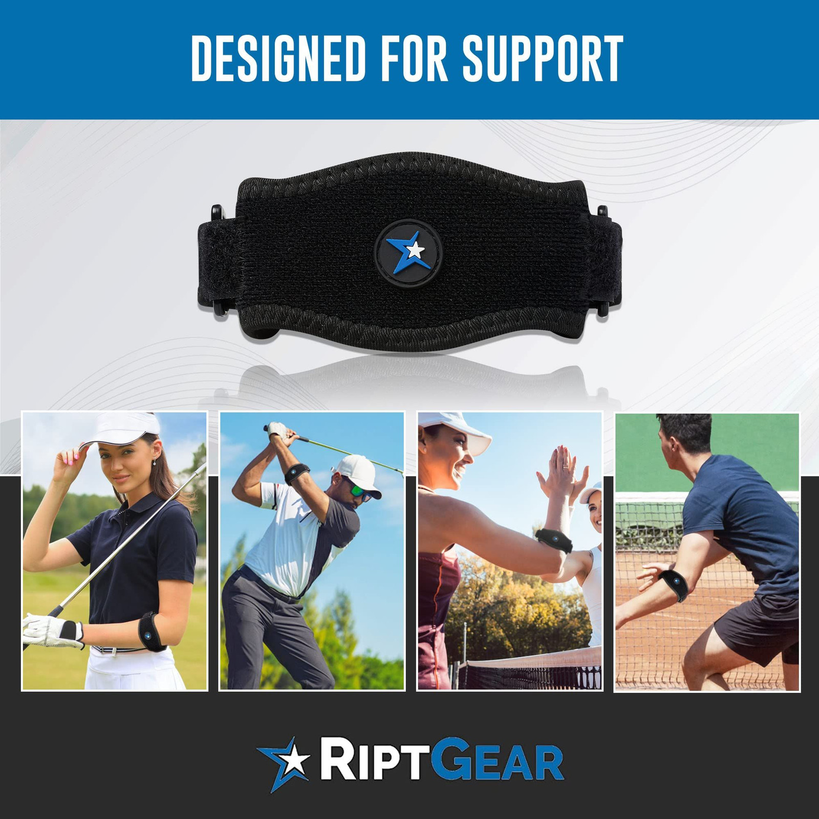 RiptGear Tennis Elbow Brace for Women & Men, One Size, Blue (1 Pack)