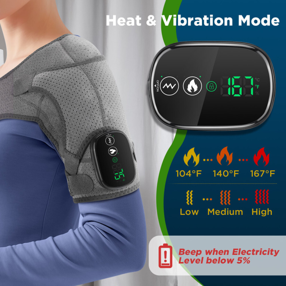 Electric Shoulder Massager W/ 3Vibration 3Heated Massage Brace Joint Pain Relief