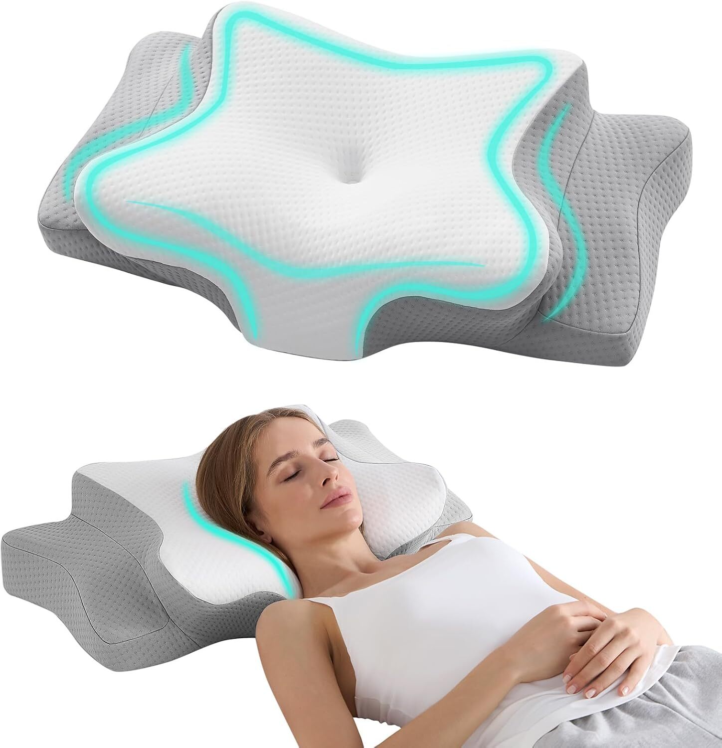 Cervical Pillow for Neck Pain, Ergonomic Memory Foam , Orthopedic Contour, White