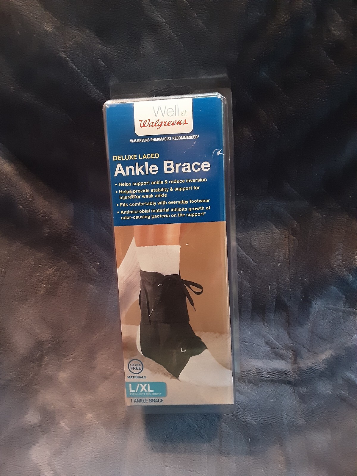 New Walgreens Deluxe Laced Ankle Brace Black – L/XL – Ankle Support Latex Free