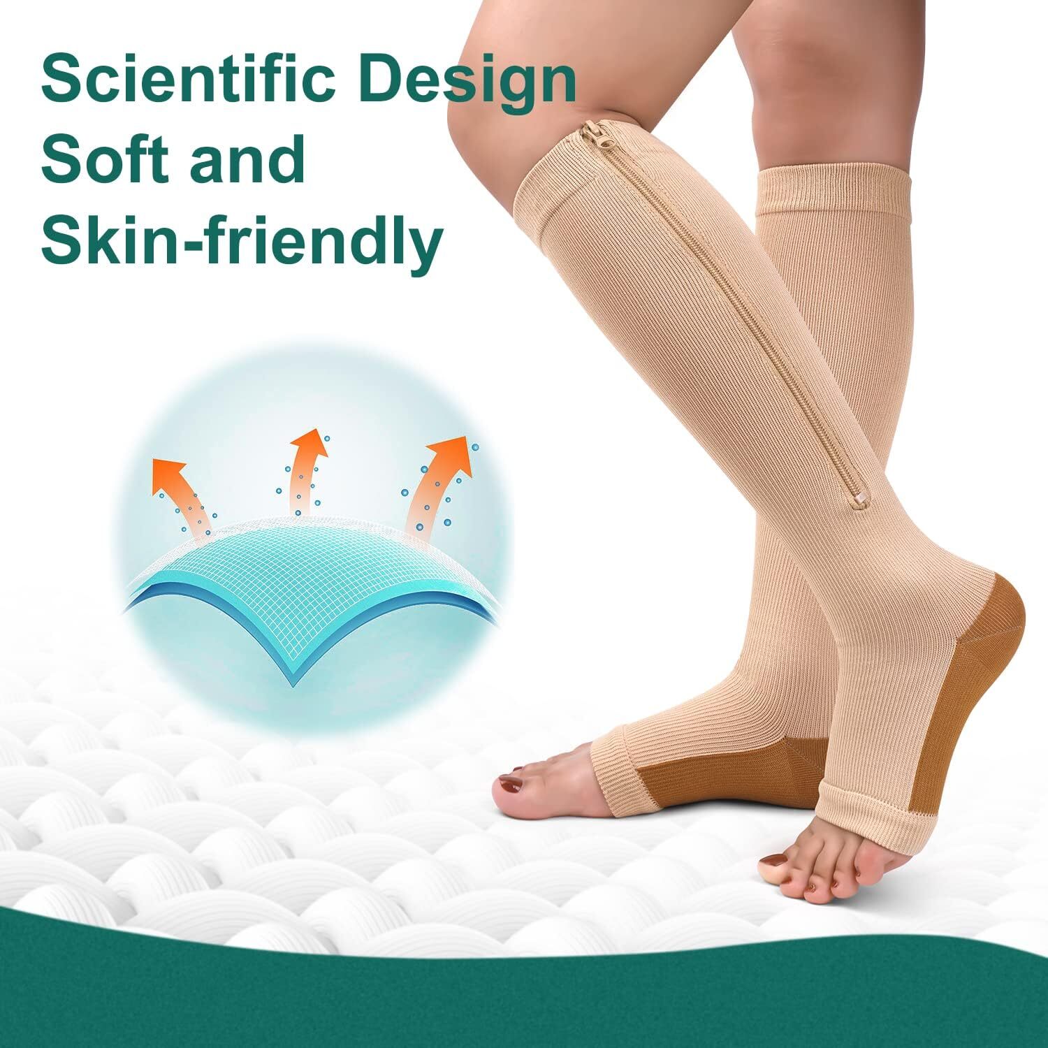 Zipper Compression Socks Support Graduated Stockings 20-30mmHg for Men Women