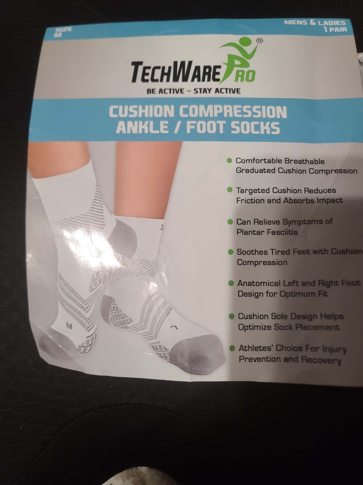 TechWare Pro Compression Ankle/Foot Socks Gray White Size M Be ActiveStay Active