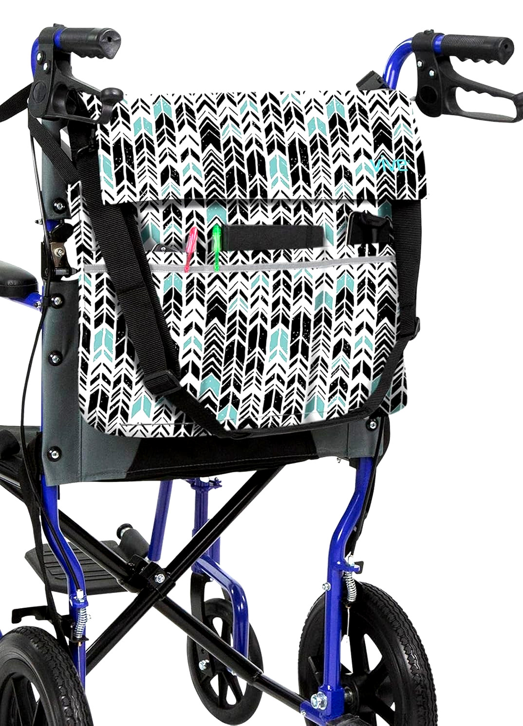 VIVE Wheelchair/Walker/Shoulder Accessories Bag Waterproof Black Teal Chevron