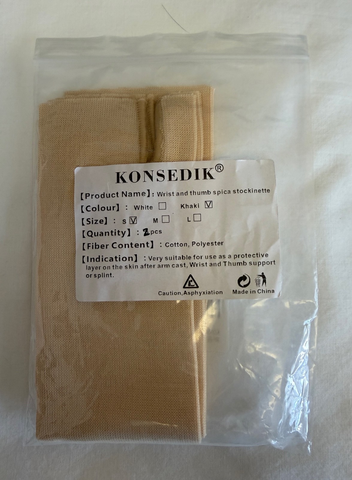 2- KONSEDIK Hand Socks for Splint Elastic Stockinette Tubing Wrist & Thumb Small
