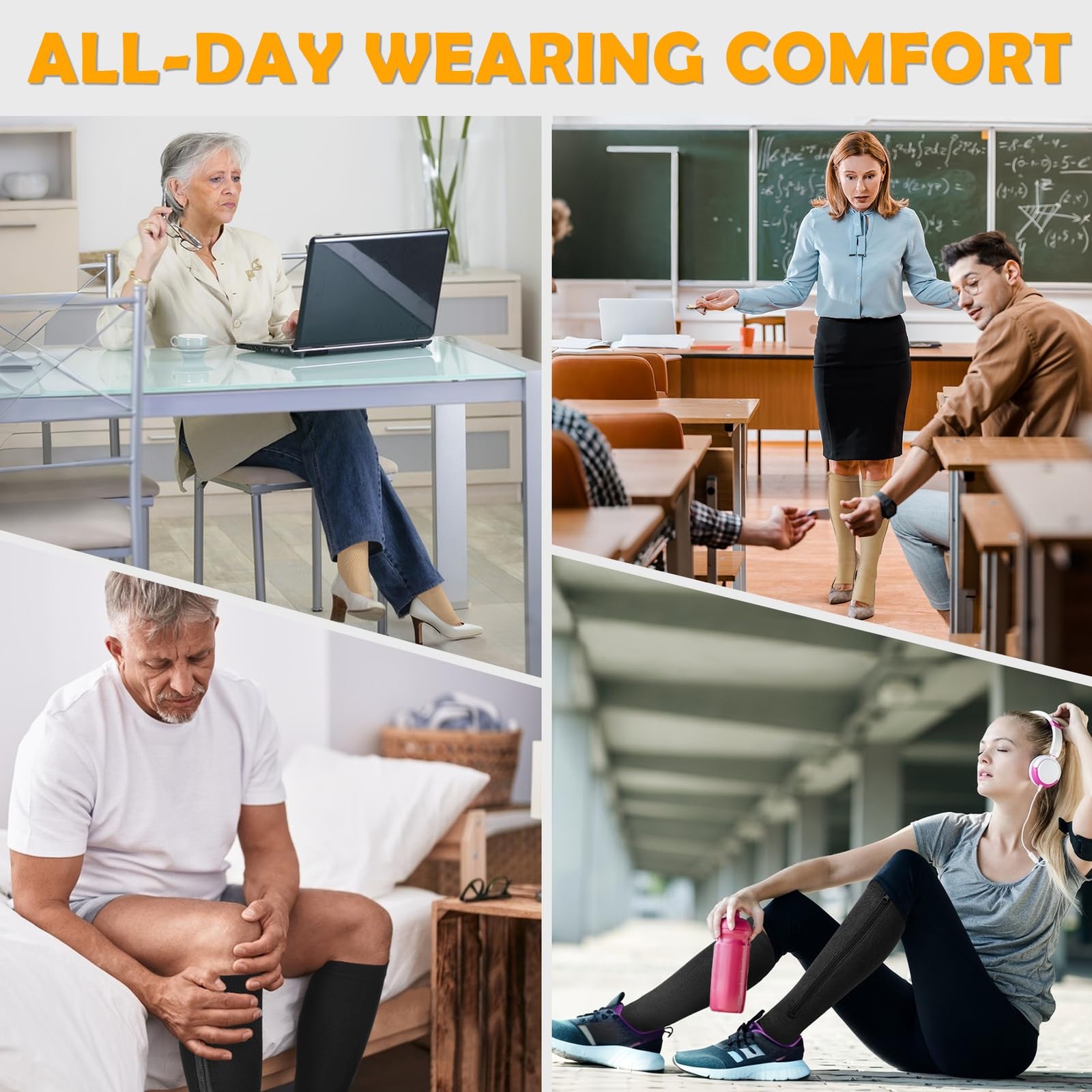 2 Pairs Compression Socks 15-20 mmHg Knee High Open Toe Support Socks