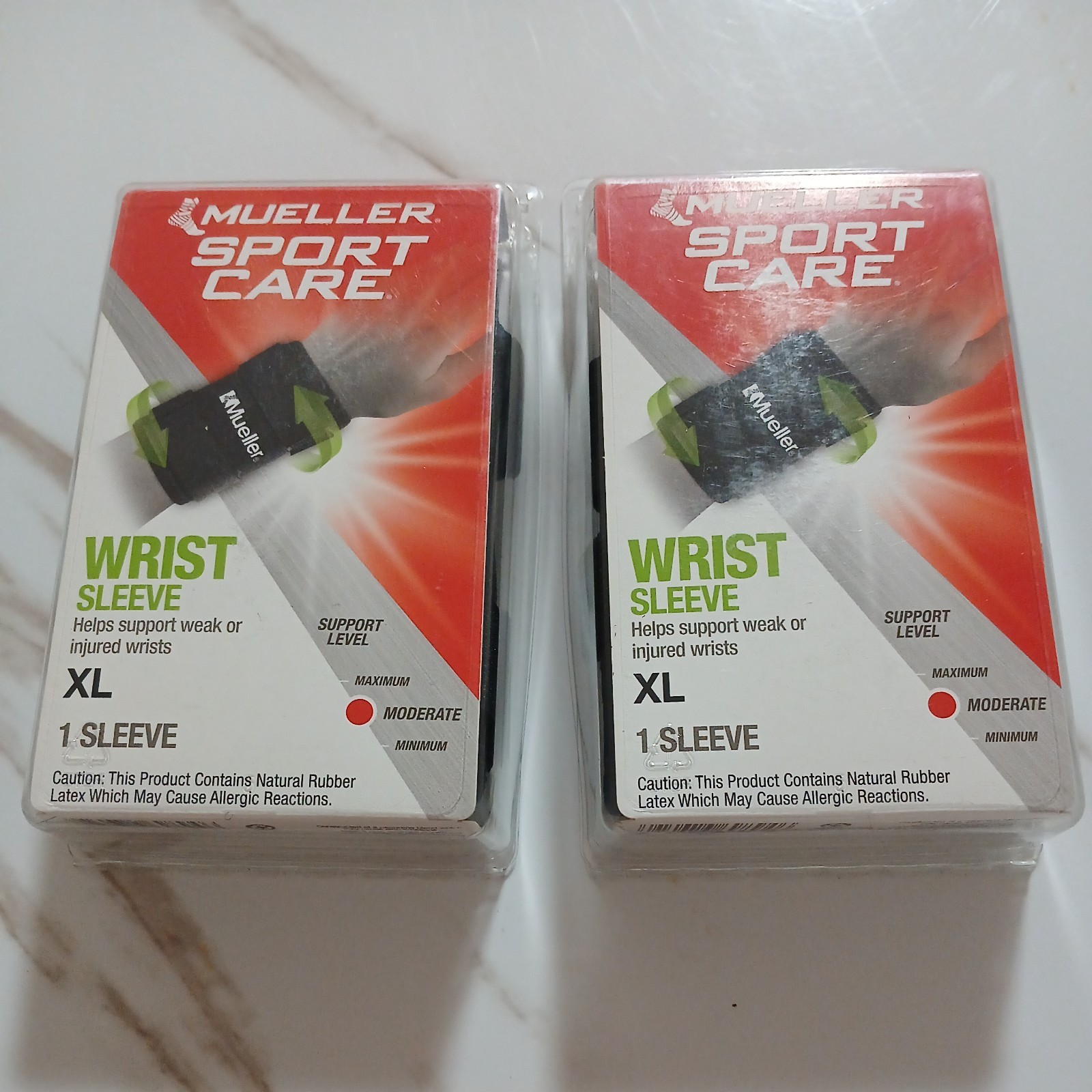 2 New Mueller Wrist Sleeve Soft Neoprene Blend, Wraparound, Black Medium, New.
