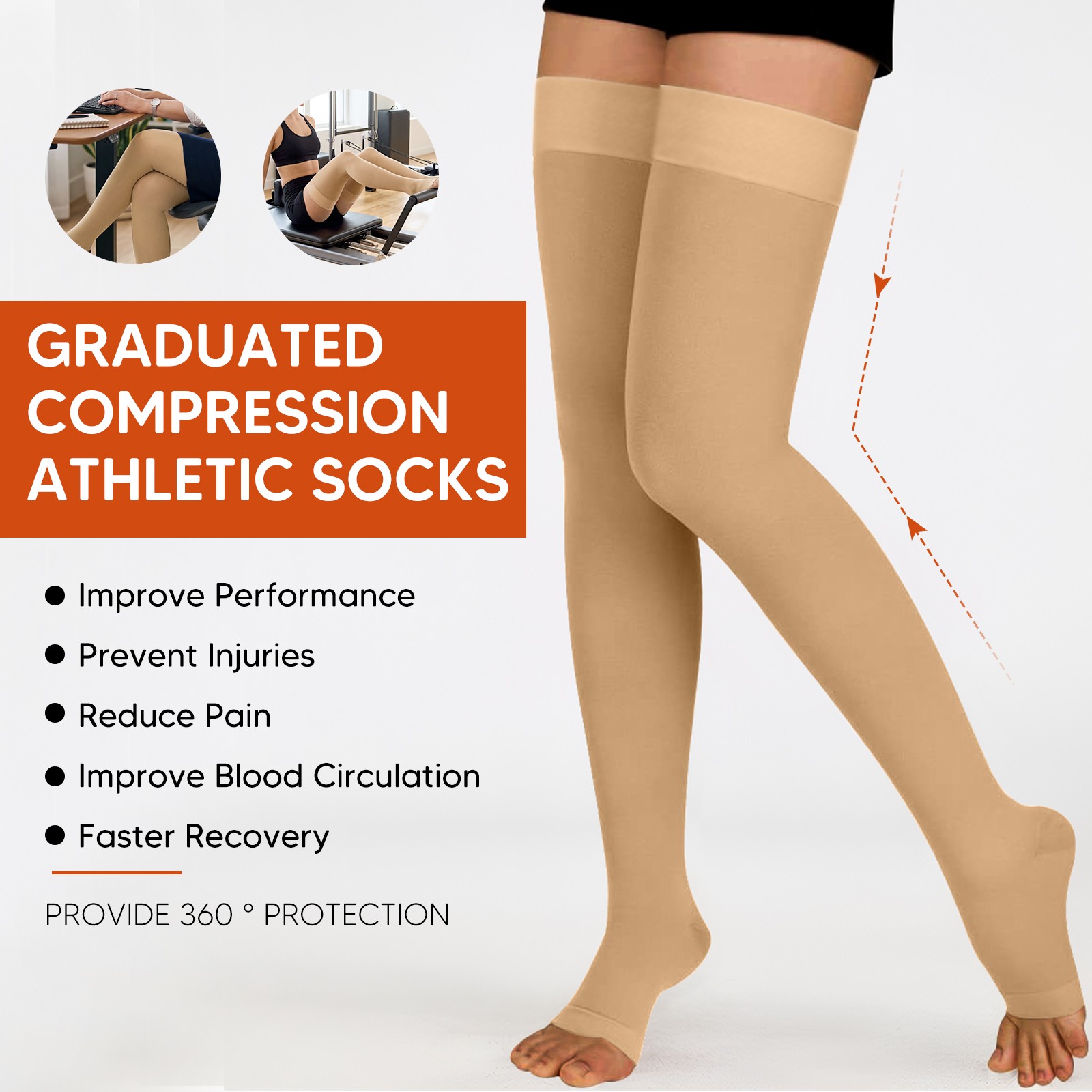 6 Pairs Compression Socks – Knee High Support for Running & Sports S-XXL