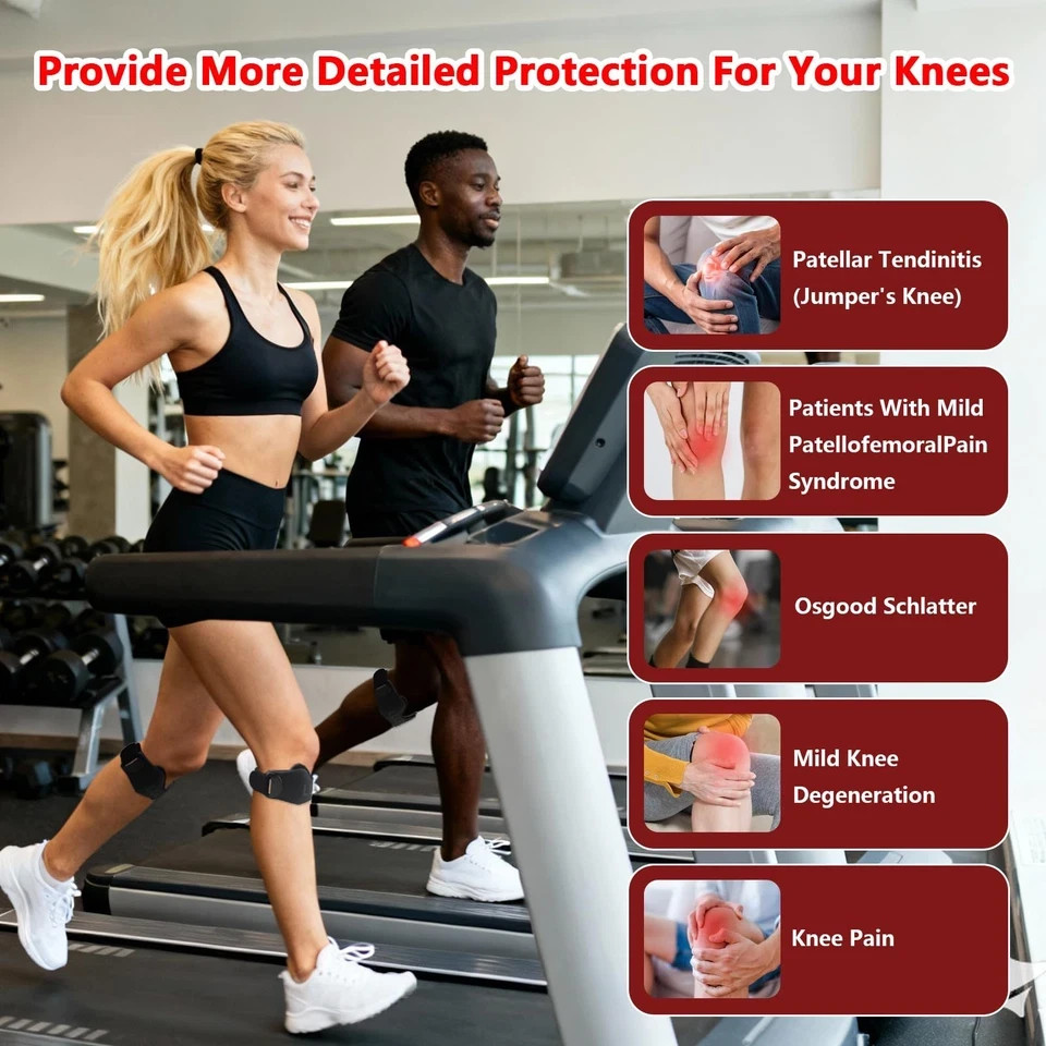 2 Pack Patellar Tendon Support Straps, Adjustable Non-slip 2-Pack, Black