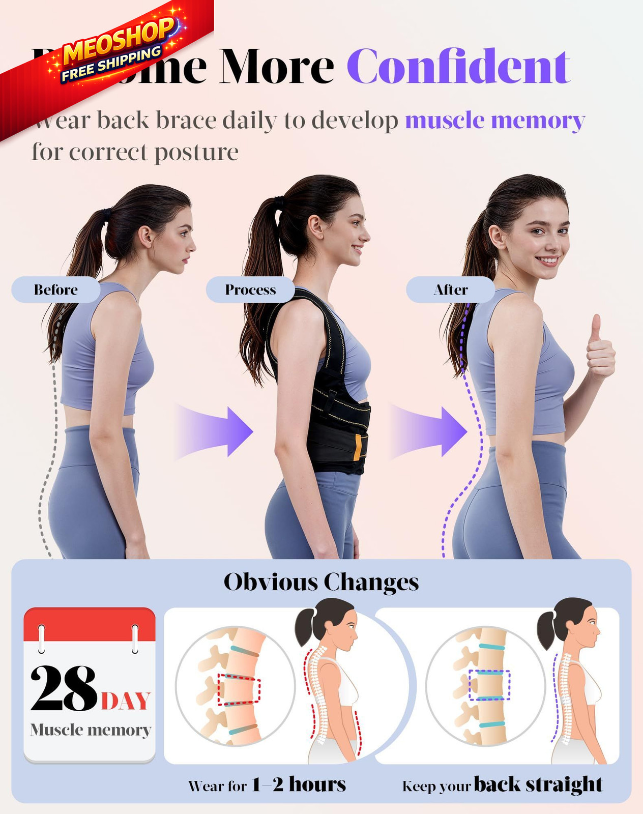 Posture Corrector for Women and Men, 5 Full Back Support Medium, Black Yellow