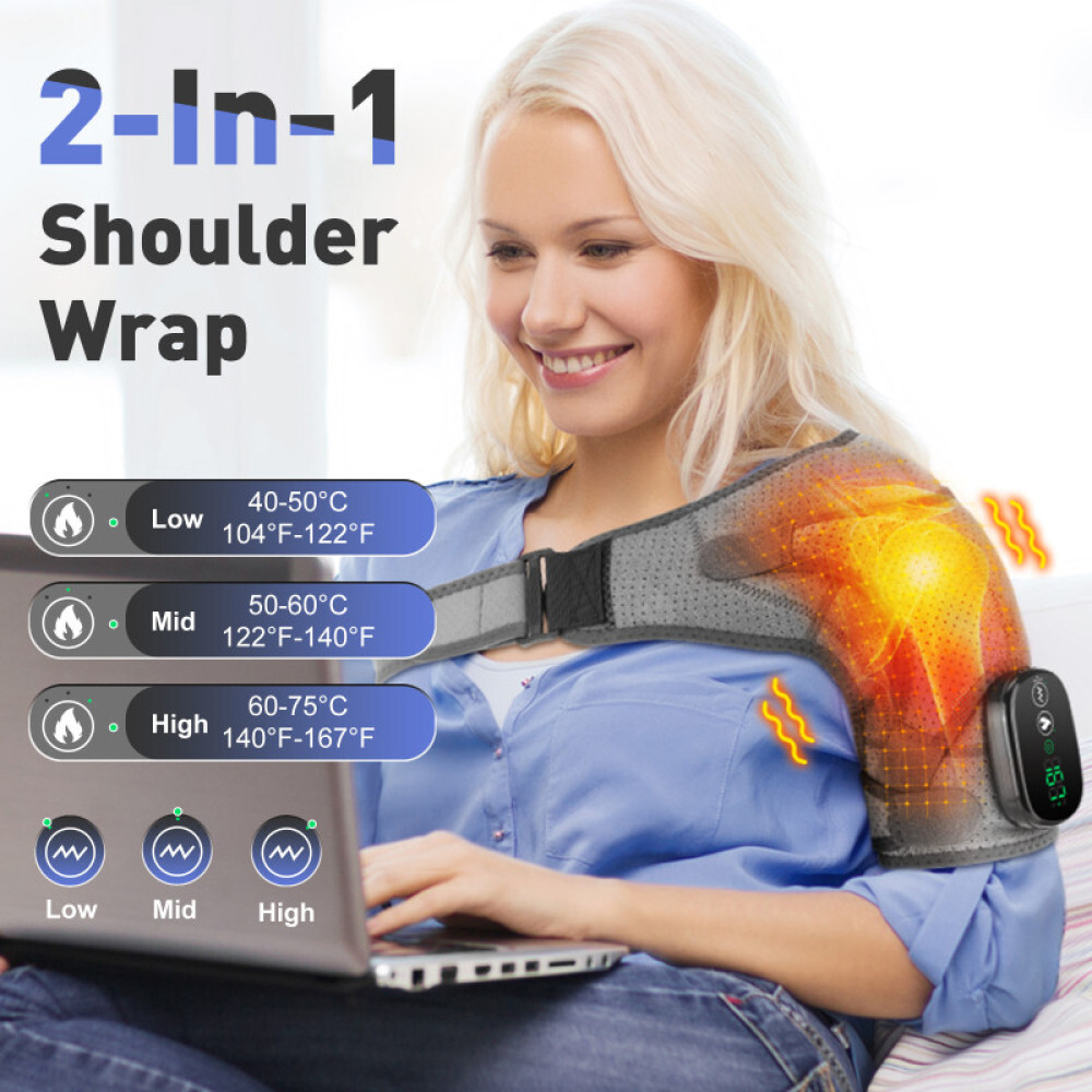 Electric Shoulder Massager W/ 3Vibration 3Heated Massage Brace Joint Pain Relief