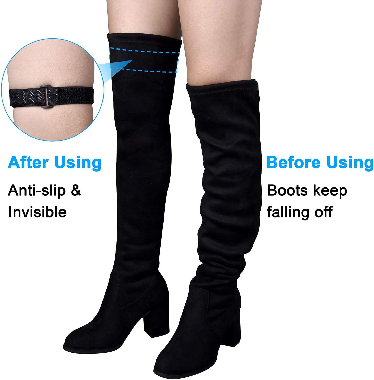 Boot Straps, 1 Pair Knee Boot Straps of Elastic Adjustable Belt, plus Extra 12 P