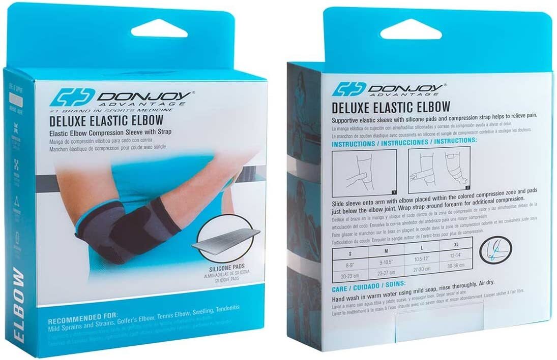 DonJoy Advantage Deluxe Elastic Elbow, Black, Small 8″, 9″ for Sprains, Strains,