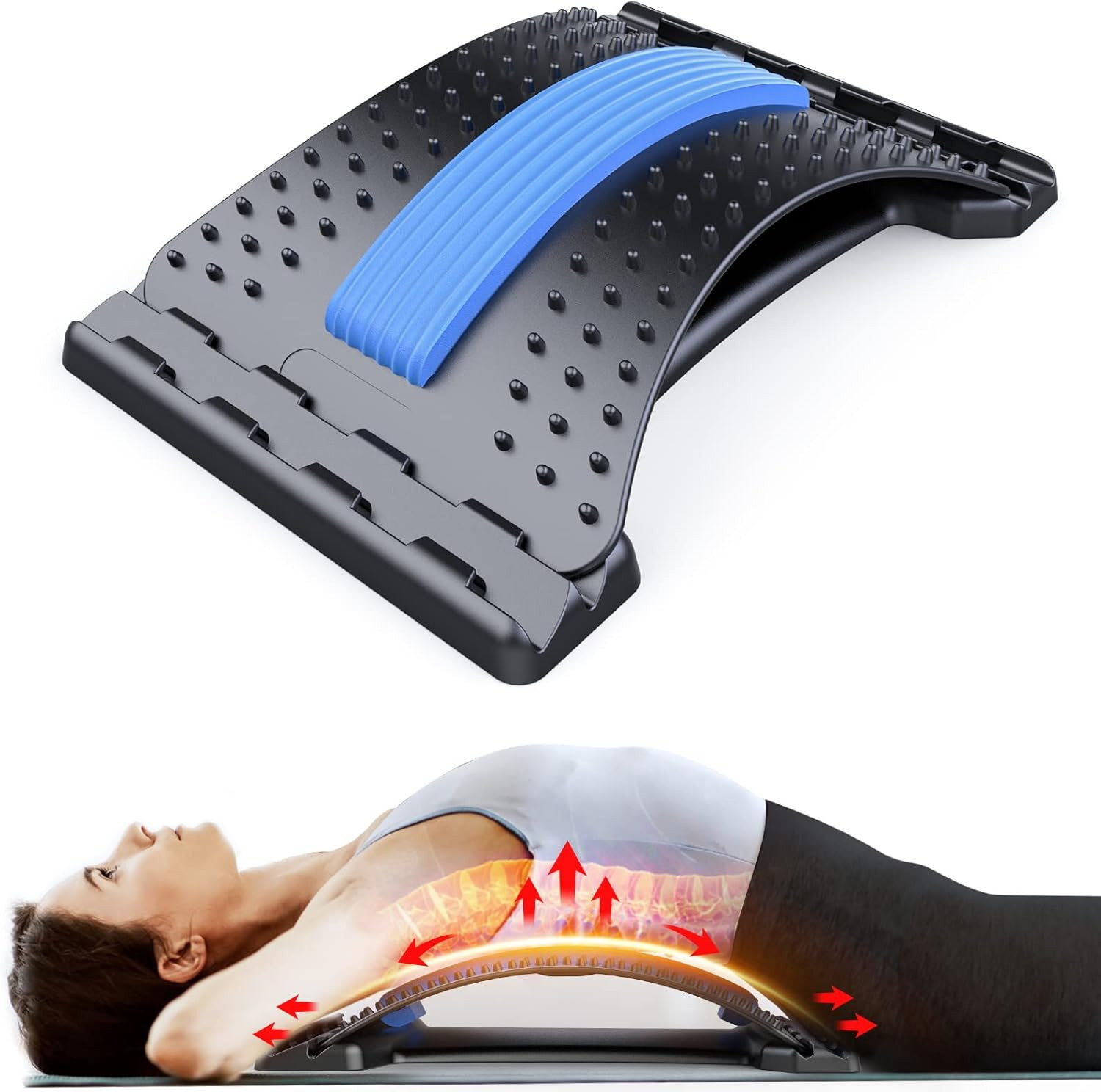 Back Stretcher for Lower Back Pain Relief, 3 Level Adjustable Lumbar Back Cracke