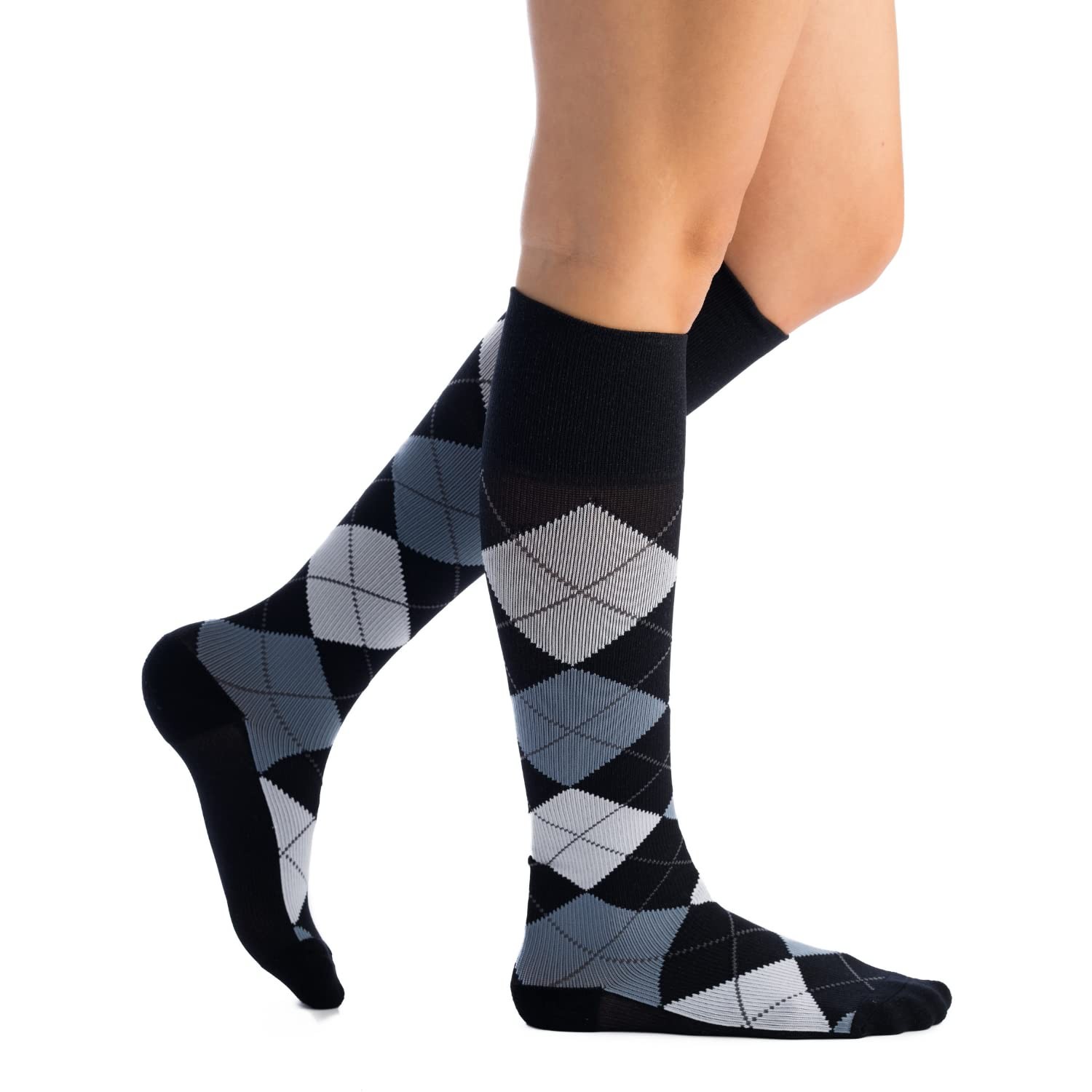 Mens Womens Knee High 15-20 mmHg Graduated Compression Argyle Socks Support