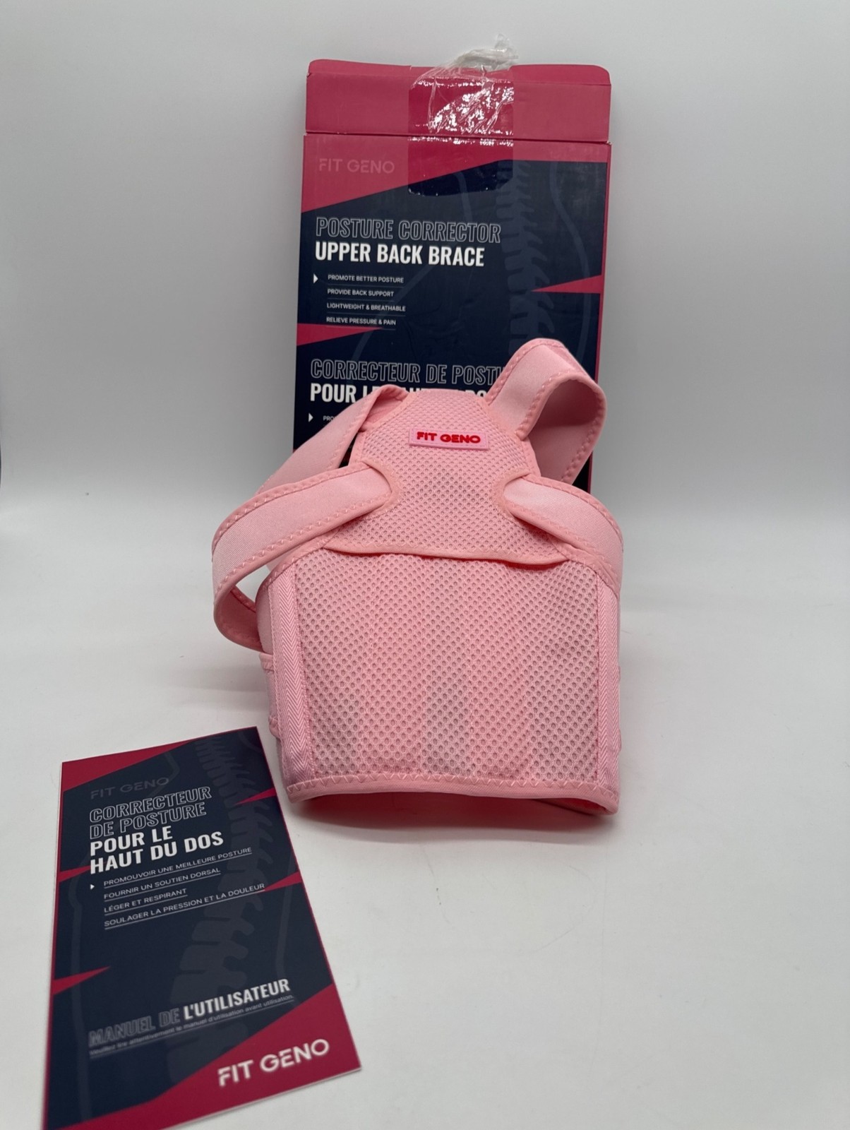 Fit Geno Posture Corrector Brace Pink Adjustable Back Support 32-45in