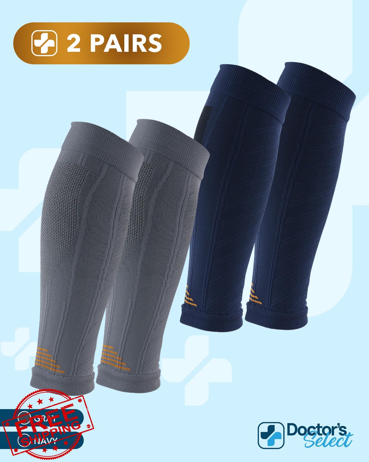 Doctor’s Select Copper Calf Compression Sleeve Gray/Navy 2 Pairs 4X-Large