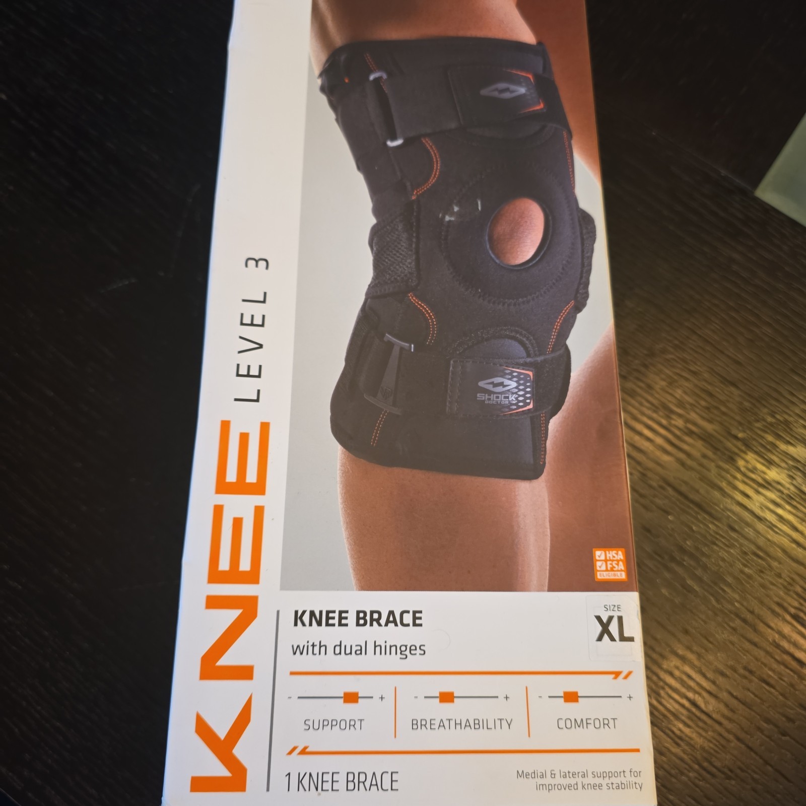 Shock Doctor Knee Support Brace with Dual Hinges – Black Level 3 Size XL