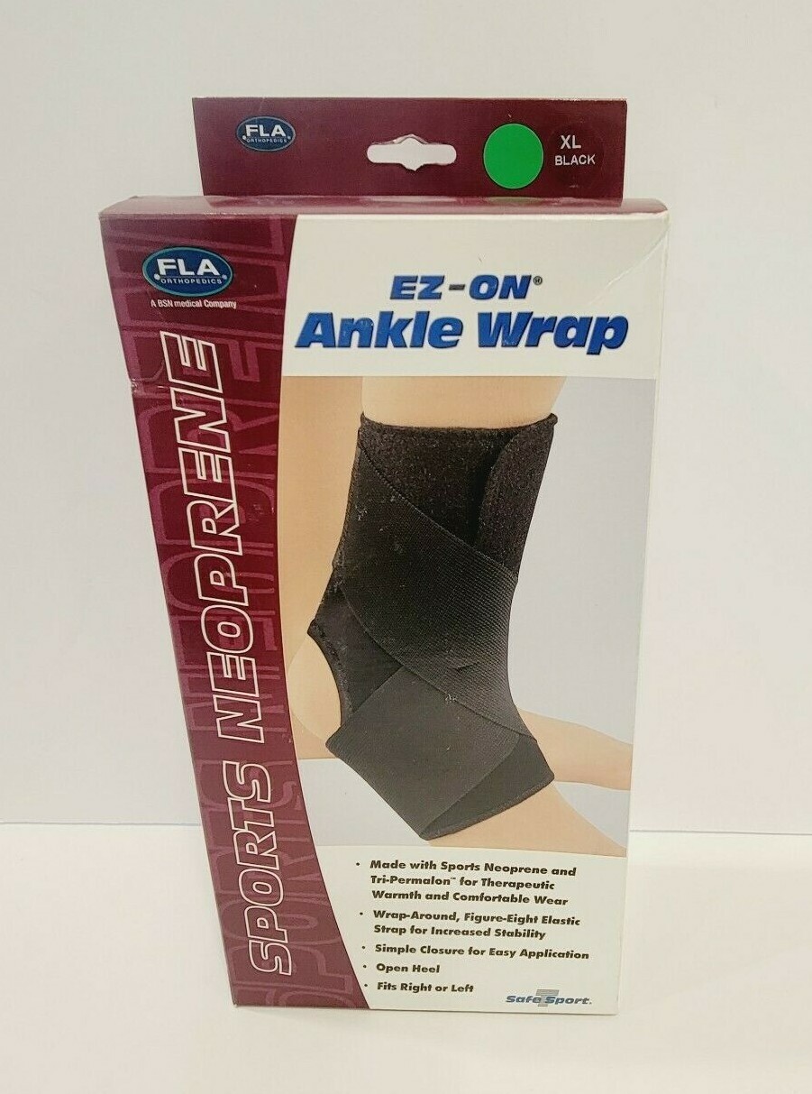 FLA Orthopedics Size XL Black Sports Neoprene – EZ – On Ankle Wrap – Open Heel