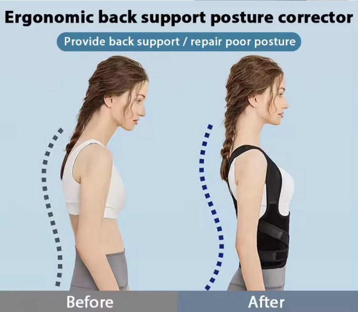 Adjustable Double Strap Posture Corrector Brace Back Support Black S/M/L