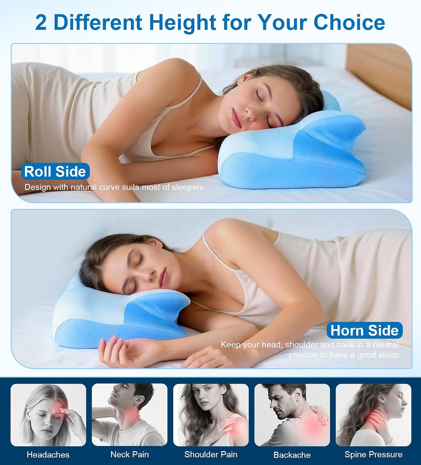 Cervical Pillow Support Memory Foam Contour Adjustable Neck Pillow for Side Back