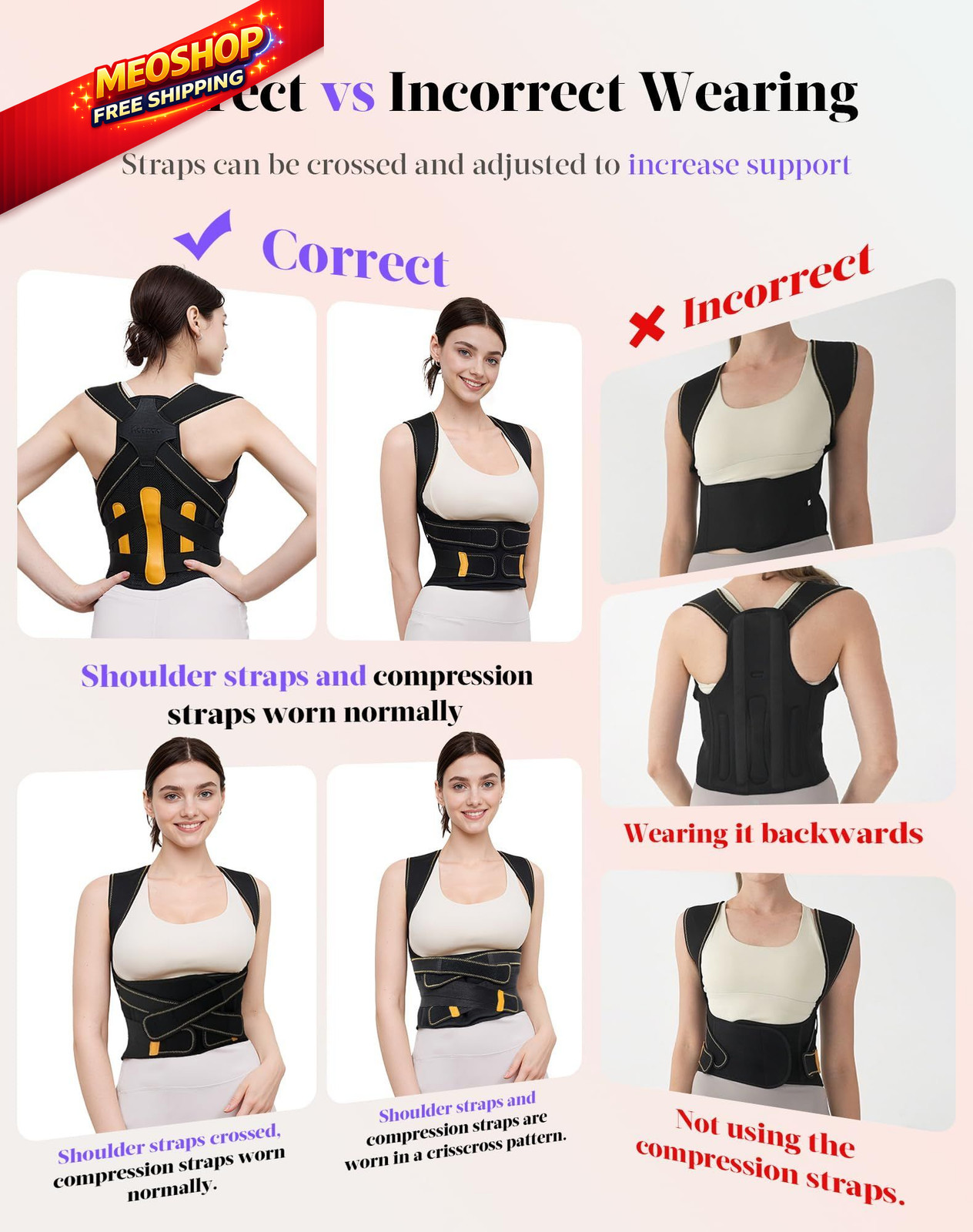 Posture Corrector for Women and Men, 5 Full Back Support Medium, Black Yellow