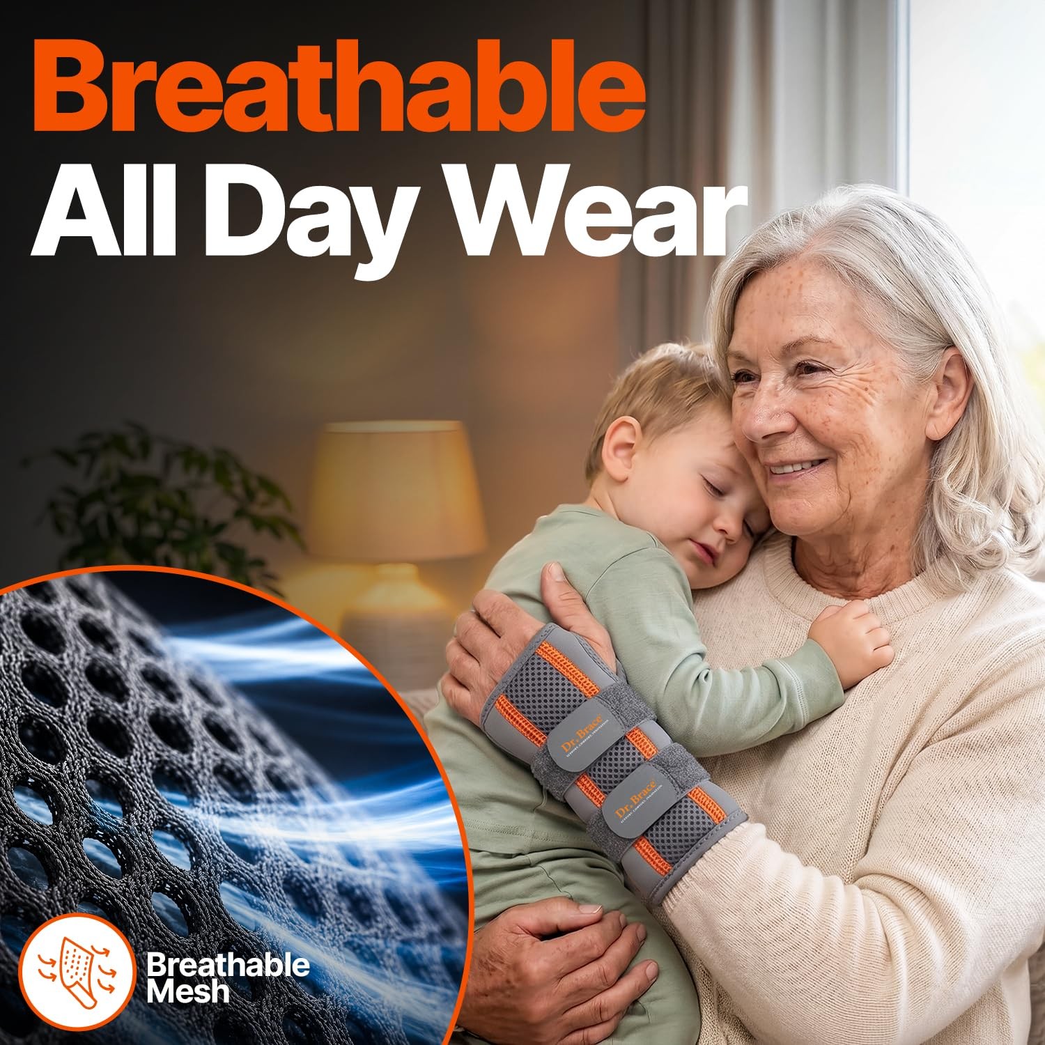 DR. BRACE Grey-Orange L/XL Right Wrist Brace Support