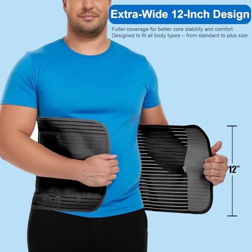 Abdominal Binder, 12-Inch Wide Elastic Belly Wrap for Plus Size X-Large Black