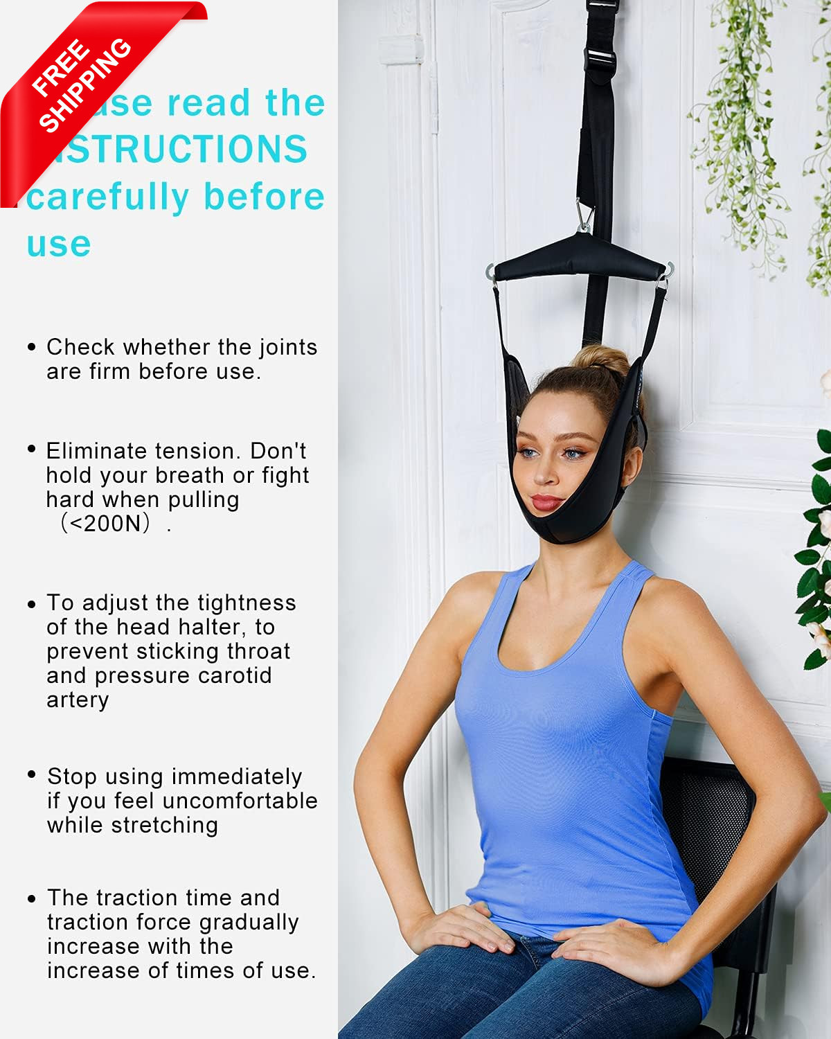 Cervical Neck Traction Device over Door for Home Use, Portable Neck Stretcher Ha