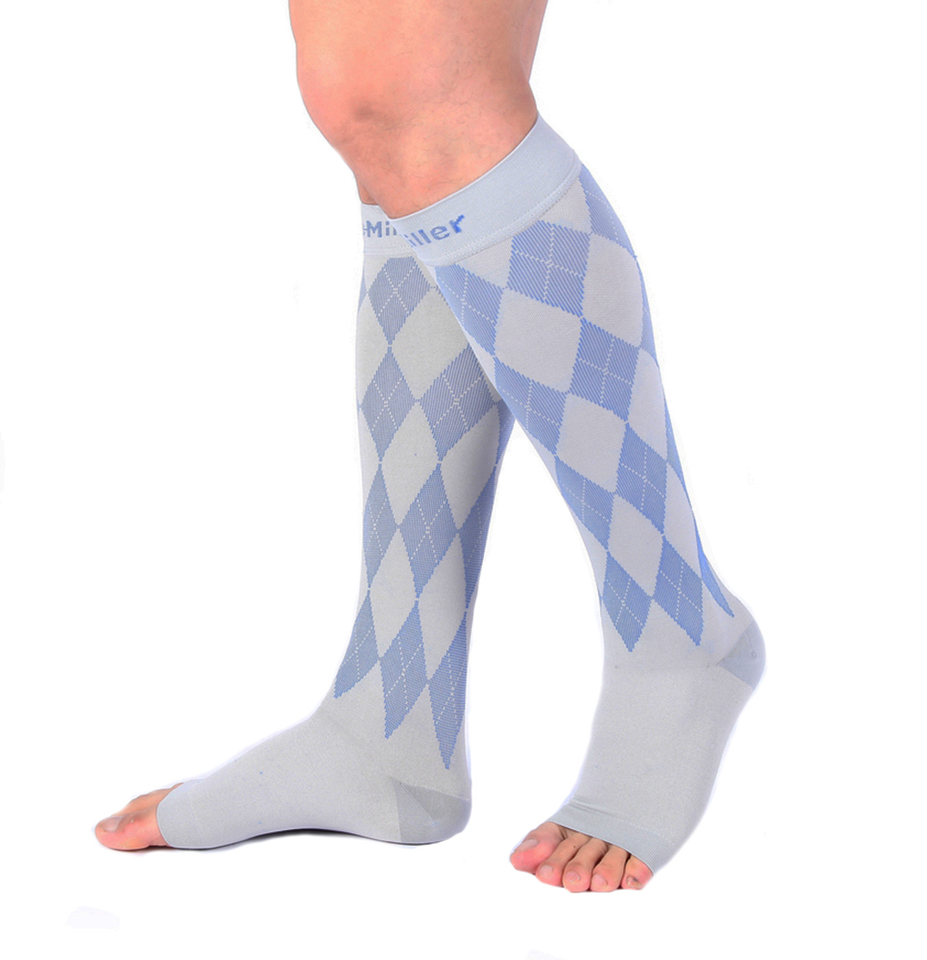Doc Miller Open Toe Compression Sock 1 Pair 20-30 mmHg Varicose Veins GRAY/BLUE