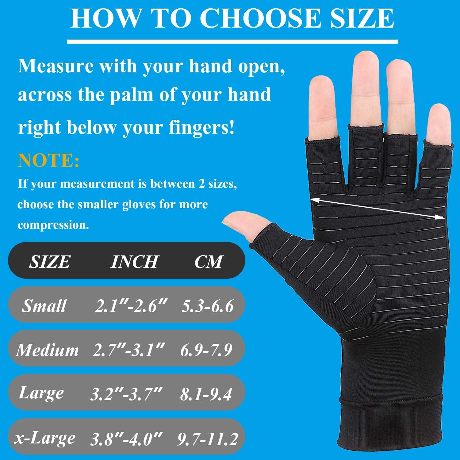 2 Pairs Copper Arthritis Gloves for Relief Pain, Compression Gloves Fingerless f